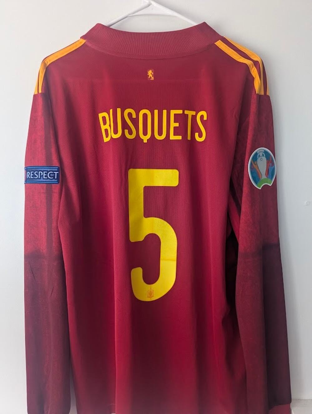 Spain Busquets EURO 2020 Jersey XL Longsleeve Fully Patched Authentic
